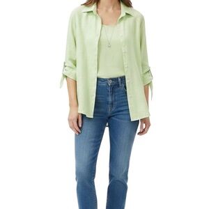 Adriana Bermani Linen Set Button Front Shirt Tank Pale Green S Pastel Relax Fit